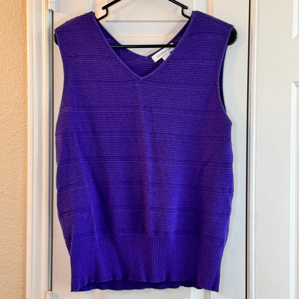 Women’s Royal Purple V-Neck Sleeveless Liz Claiborne‎ Sweater Size XL